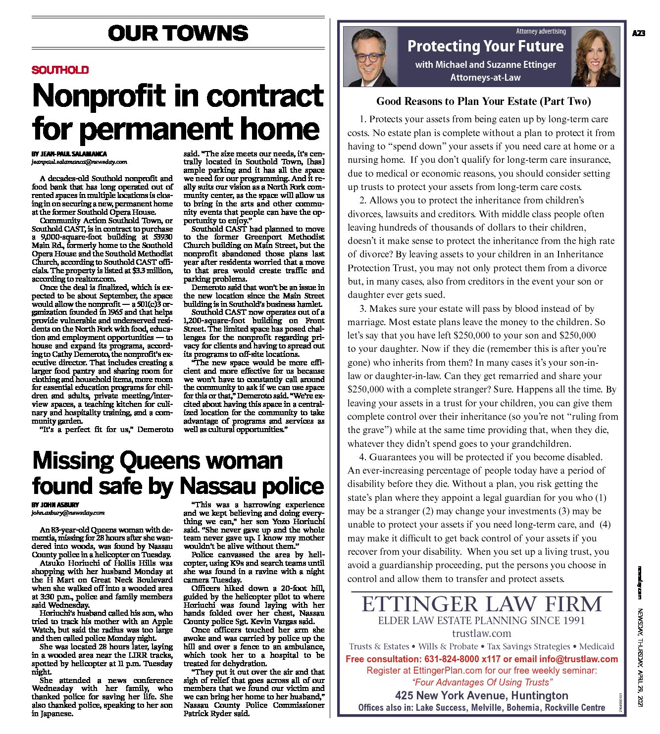 Newsday – Nonprofit in contract for permanent home